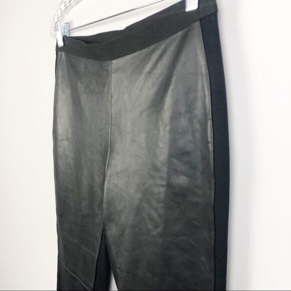 EILEEN FISHER | Genuine Leather Panel Ponte Knit Black Pants Women’s Size Small - Picture 4 of 11
